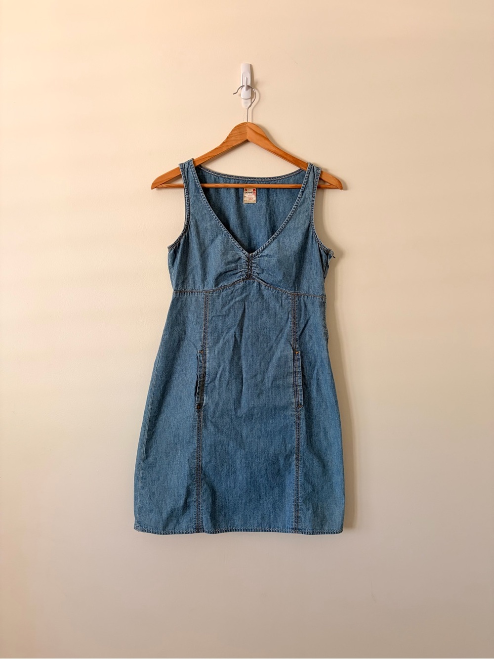 Y2K Old Navy Denim Empire Sleeveless V-Neck Dress - Light Blue